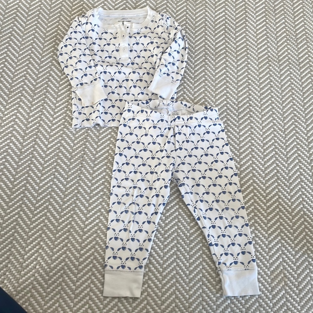 Roller Rabbit bunny heart pjs. Sm mark on sleeve. Will likely come out. 12-18m